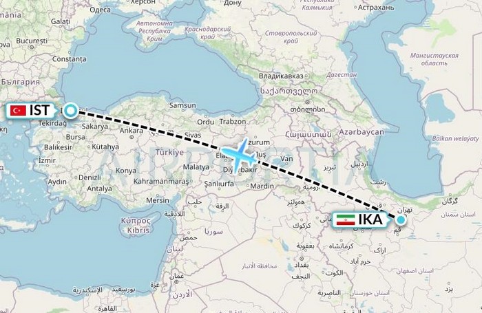 مسیر پرواز تهران به ترکیه